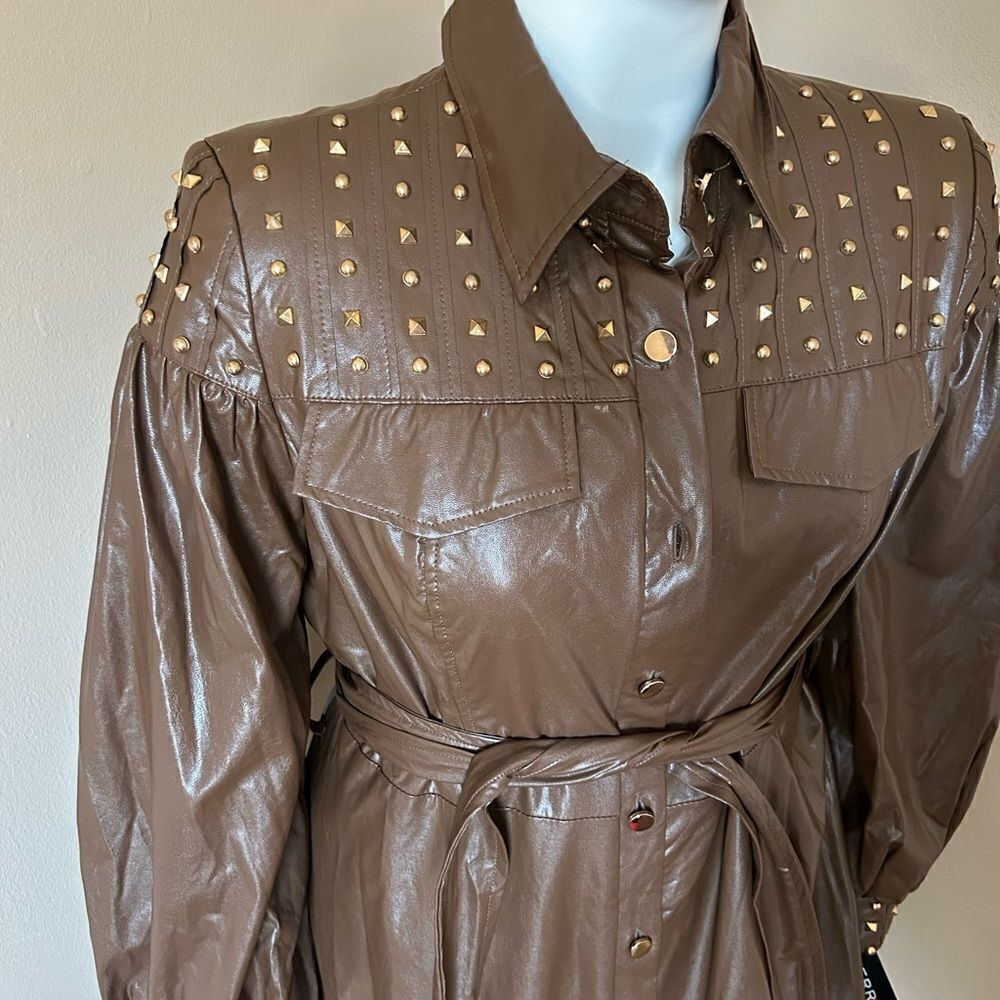 NWT Faux Leather Brown Studded Dress -Size 14 - Picture 3 of 13